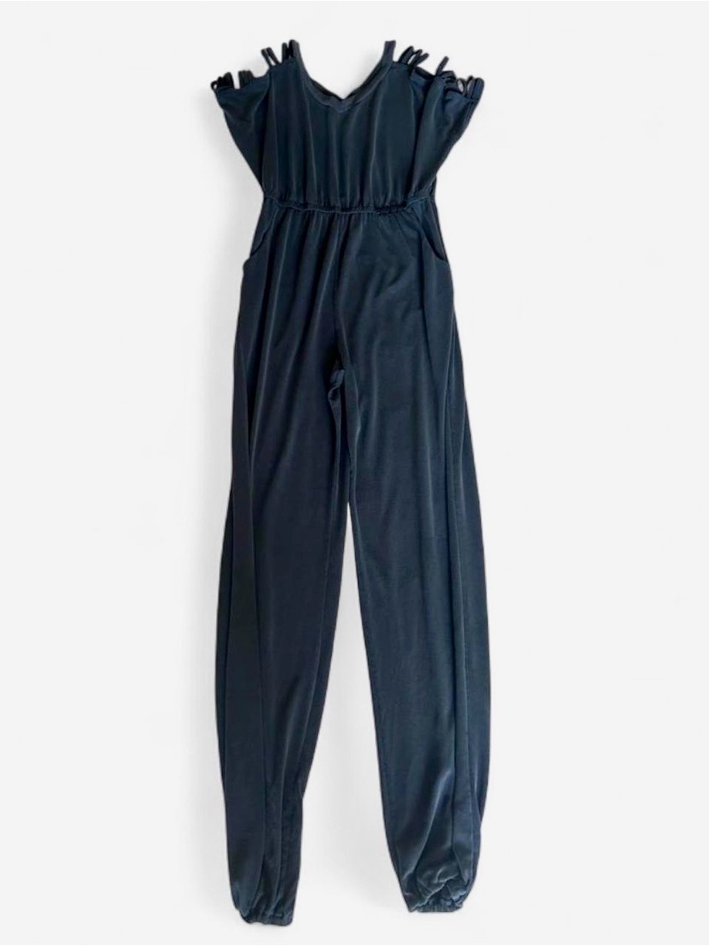 BKE XS Blue Cold Shoulder Jogger Jumpsuit V Neck